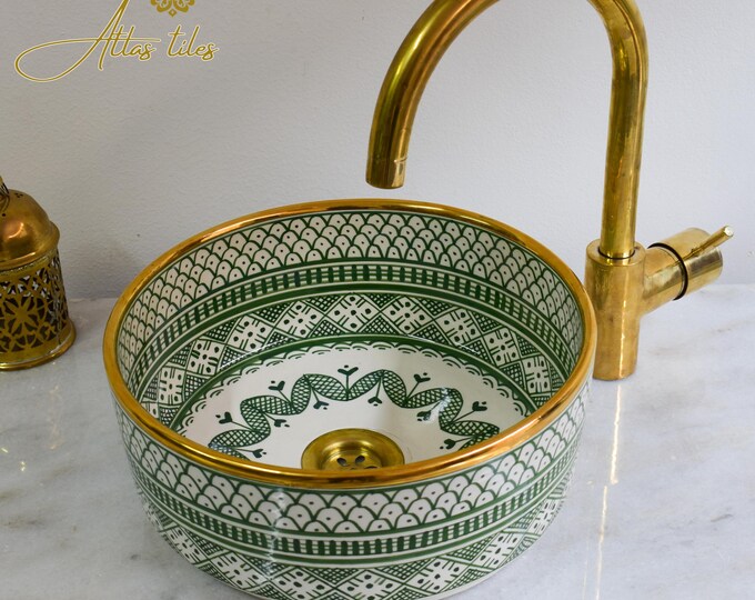 Ceramic Sink Basin Brass Edge For Bathroom 100% Handmade,Vessel Sink,Custom Sink Vanity,Pottery Handmade Sinks for Bathroom Decoration.