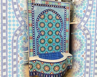 Amazing Outdoor Fountain,Garden Fountain,Moroccan Zellige,Tile Mural,Handmade Zellige,Handcrafted Fountain,Patio Tile Fountain,Tile Art
