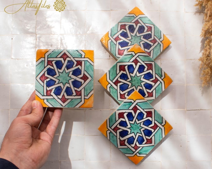 10x10Cm Ceramic Tile,  Moroccan Ceramic Tiles, Handpainted Piece of Ceramic, Ceramic Wall, Decorative Wall.