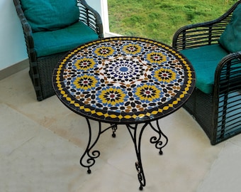Dinner Mosaic Table for Outdoor Patio,Mosaic Table,Ceramic Table,Indoor & Outdoor Mosaic Table,Handcrafted Table,Personalized Tile Design