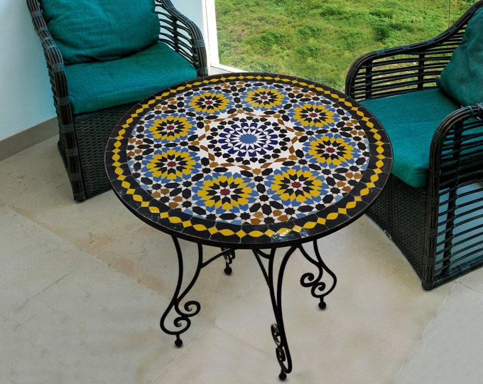 Dinner Mosaic Table for Outdoor Patio,Mosaic Table,Ceramic Table,Indoor & Outdoor Mosaic Table,Handcrafted Table,Personalized Tile Design
