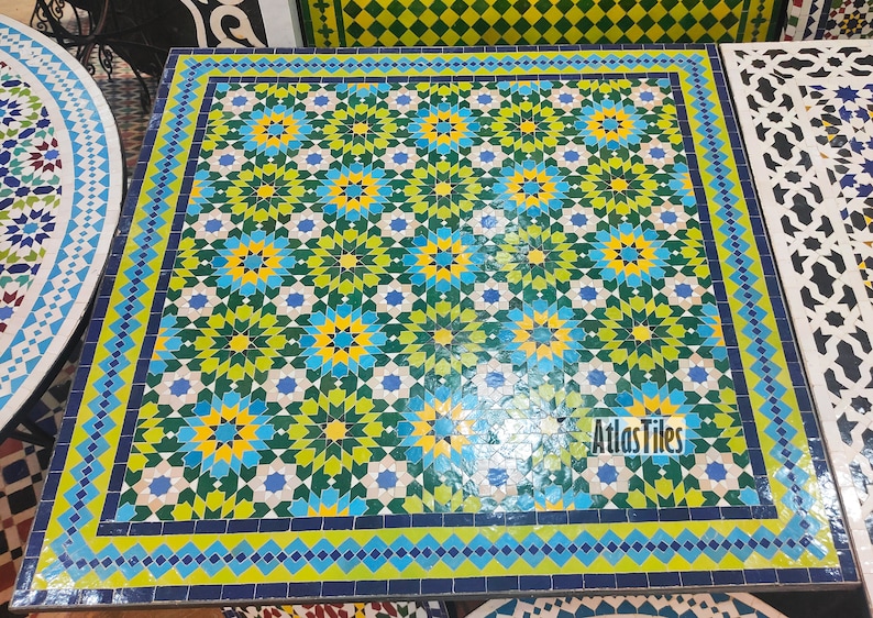 Mosaic Table For Garden for Outdoor Patio, Ceramic Square Table, Indoor & Outdoor Mosaic Table, Handcrafted Table, Personalized Tile Design - Thumbnail 2