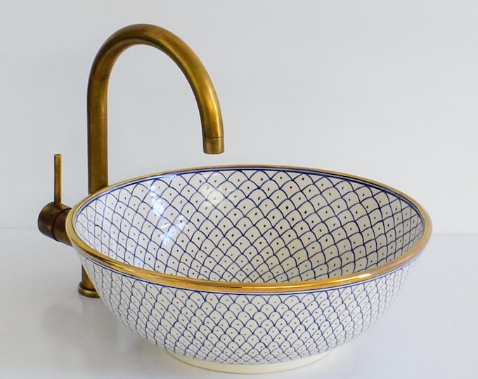 Ceramic Sink 14 Karat Gold for Bathroom 100% Handmade,Vessel Sink,Custom Sink Vanity,Pottery Handmade Sinks for Bathroom Decoration.