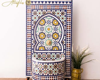 Wall Mosaic Fountain for Outdoor Patio 100%Handmade,Andalusian Tile Artwork,Wall Mounted Fountain, Handmade Fountain,Patio Decor