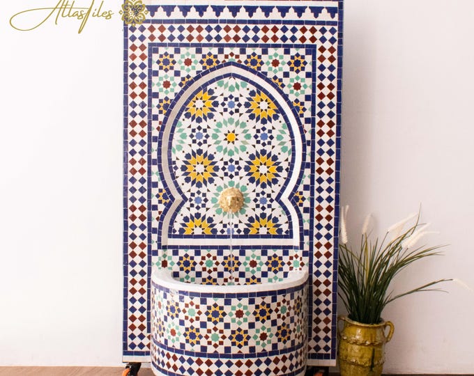 Wall Mosaic Fountain for Outdoor Patio 100%Handmade,Andalusian Tile Artwork,Wall Mounted Fountain, Handmade Fountain,Patio Decor