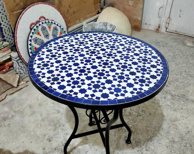 Garden Mosaic Table for Outdoor Patio 100%Handmade,Round Mosaic Table,Ceramic Table,Handcrafted Table,Personalized Tile Design