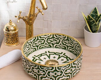 Ceramic Sink Basin Brass Edge For Bathroom 100% Handmade,Vessel Sink,Custom Sink Vanity,Pottery Handmade Sinks for Bathroom Decoration.