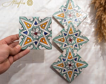 10x10Cm Ceramic Tile,  Moroccan Ceramic Tiles, Handpainted Piece of Ceramic, Ceramic Wall, Decorative Wall.