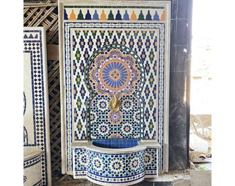 Gorgeous Tile Fountain for Outdoor Patio 100%Handmade,Mural Water Fountain,Garden Fountain,Moroccan Zellige Fountain,Handmade Zellige