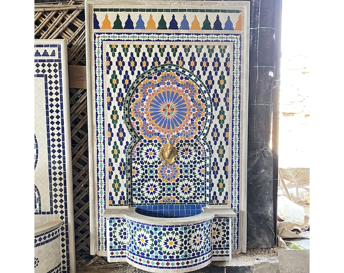 Gorgeous Tile Fountain for Outdoor Patio 100%Handmade,Mural Water Fountain,Garden Fountain,Moroccan Zellige Fountain,Handmade Zellige