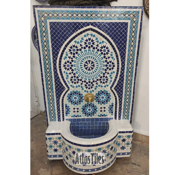 Elegant Mosaic Fountain for Outdoor Patio,Mid-Age Wall Water Fountain Memento,Moroccan Zellige Handmade Zellige,Customizable Gift