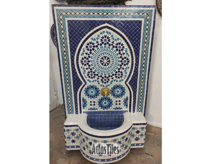 Elegant Mosaic Fountain for Outdoor Patio,Mid-Age Wall Water Fountain Memento,Moroccan Zellige Handmade Zellige,Customizable Gift