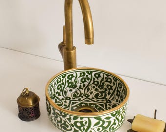 Ceramic Sink Basin Brass Edge For Bathroom 100% Handmade,Vessel Sink,Custom Sink Vanity,Pottery Handmade Sinks for Bathroom Decoration.