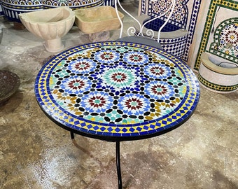 Mosaic Round Table handmade with natural Colors l Moroccan Table l Amazing Coffee & Dinner Mosaic Table l Customizable Designs