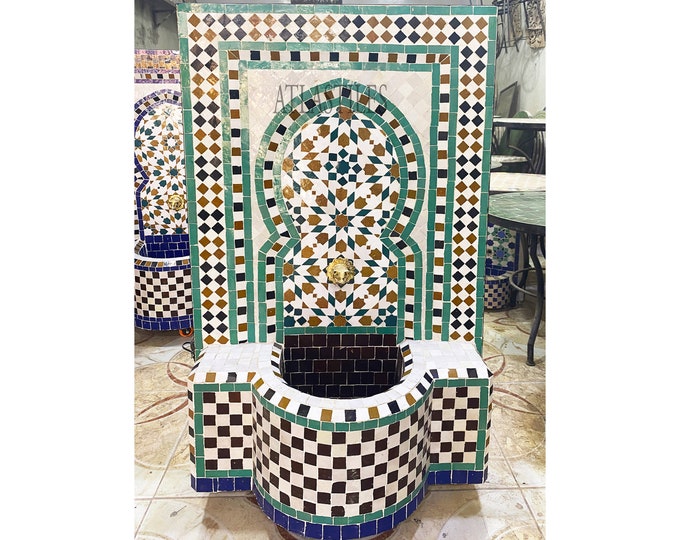 Artistic Mosaic Fountain 100% Handmade l Natural colors l Patio Furniture l Moroccan Zellige l Party Decor l Patio decor l Outside decor