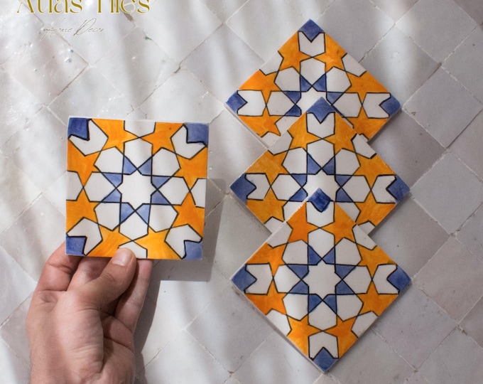 10x10Cm Ceramic Tile,  Moroccan Ceramic Tiles, Handpainted Piece of Ceramic, Ceramic Wall, Decorative Wall.