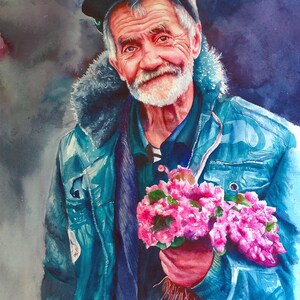 Watercolor commission art family gift. Custom painting from photo. Original watercolor anniversary gift for parents. Birthday gift.