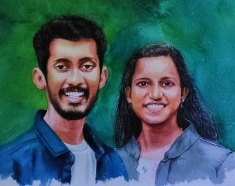 Custom watercolor couple portrait, Girlfriend Gift, Photo to painting, Romantic gift, Birthday Gift, Boyfriend gift, Valentine's Day Gift