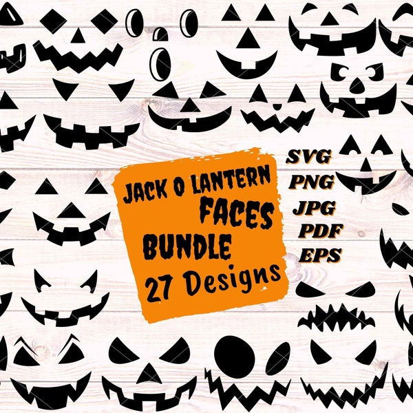 Pumpkin Face SVG Bundle for Cricut, Jack o Lantern Designs for Vinyl, Halloween Bundle Svg Heat Transfer, Infusible Ink SVG Shirt Design