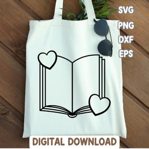 Open Book PNG Download, Cricut Gift Idea for Teacher, Book Clipart Black and White, Book Vector Art File, Book Outline SVG for Tote Bag