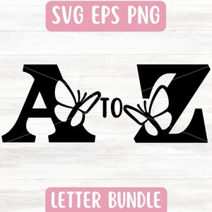 Papillon Alphabet SVG Bundle pour Cricut, papillon lettres SVG vecteur, monogramme SVG pour les filles, téléchargement numérique