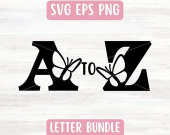 Fjärilsalfabetet SVG-paket för Cricut, fjärilsbokstäver SVG-vektor, monogram SVG för flickor, digital nedladdning