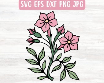 Archivo SVG de ramo de flores para Cricut, archivo SVG de flores en capas para Silhouette, descarga de archivo SVG de tallo de flor, hojas de flores SVG, flores silvestres SVG