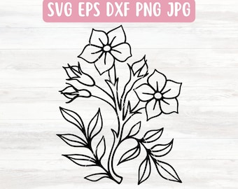 Archivo SVG de ramo de flores para Cricut, SVG de contorno de flor para Silhouette, SVG de tallo de flor, SVG de hojas de flor, SVG de flores silvestres