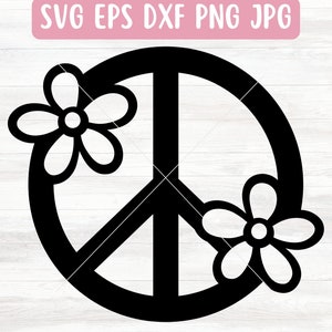 Signe de la paix fleur fichier SVG pour Cricut, Hippie SVG pour Silhouette, sticker voiture SVG pour vinyle, téléchargement fichier Png symbole de la paix, vecteur Svg des années 70