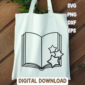 Descarga de libro abierto PNG, idea de regalo de Cricut para profesores, clipart de libro en blanco y negro, archivo de arte vectorial de libro, contorno de libro SVG para bolso de mano