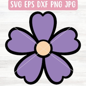 Arquivo SVG de flor simples para Cricut, SVG de flor em camadas para Silhouette, Download de arquivo SVG de flor roxa, Vetor de flor fofa, SVG de flor única