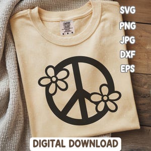 Flower Peace Sign SVG File for Cricut, Hippie SVG for Silhouette, Car Decal SVG for Vinyl, Peace Symbol Png File Download, 70s Svg Vector
