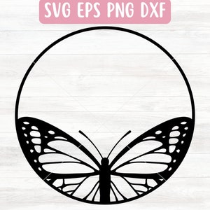 Archivo SVG de corona de mariposas para Cricut, lindo borde SVG para niñas, monograma circular SVG para vinilo, descarga digital SVG con borde redondo