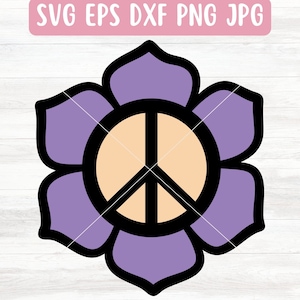 File SVG con simbolo della pace floreale per Cricut, SVG hippie per silhouette, SVG a strati per vinile, Download del file png con simbolo della pace, Vettore SVG anni '70