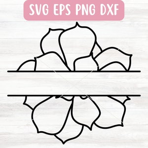 Archivo SVG de monograma dividido para Cricut, SVG de borde de hoja para Silhouette, SVG suculento para nombre, descarga de archivo PNG de marco de planta, diseño de borde SVG