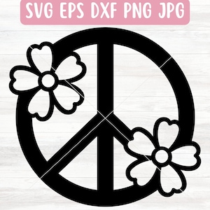 Signe de la paix fleur fichier SVG pour Cricut, Hippie SVG pour Silhouette, sticker voiture SVG pour vinyle, téléchargement fichier Png symbole de la paix, vecteur Svg des années 70