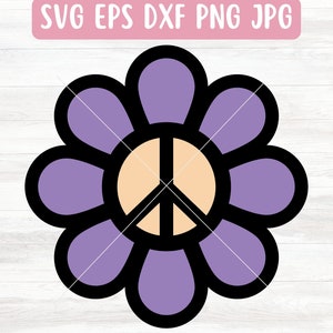 File SVG con simbolo della pace floreale per Cricut, SVG hippie per silhouette, SVG a strati per vinile, Download del file png con simbolo della pace, Vettore SVG anni '70