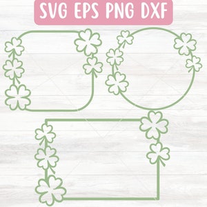 May include: Three green shamrock frames, one round, one rectangular, and one square, with a white background.