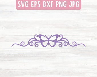 Archivo SVG de borde de mariposa para Cricut, divisor de texto SVG para silueta, diseño de borde de mariposa PNG transparente, borde de remolino SVG vectorial