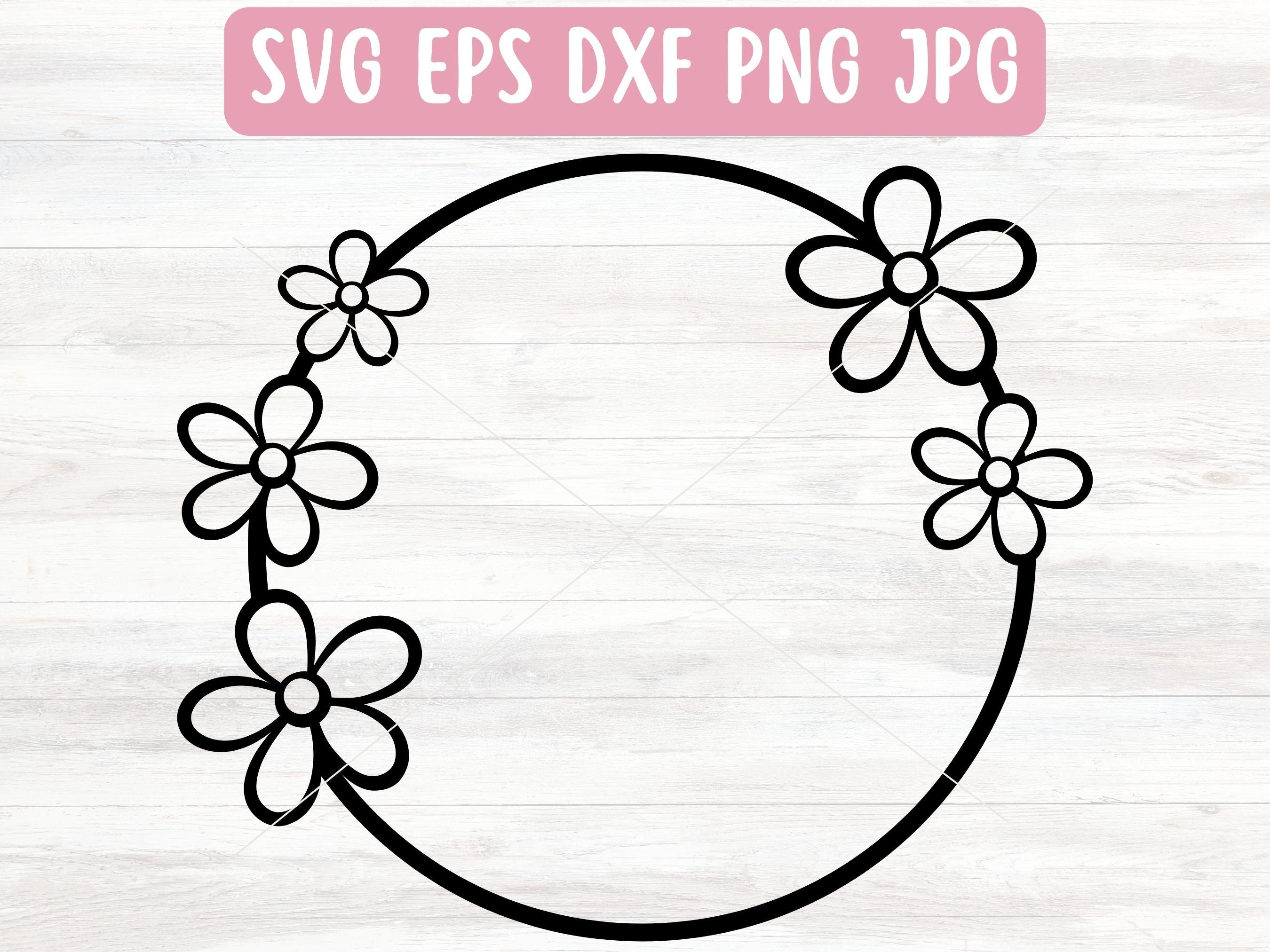 Floral Frame SVG File for Cricut, Flower Circle PNG File Download ...