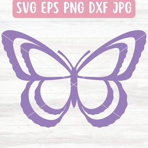 Archivo SVG de mariposa simple para Cricut, contorno de mariposa SVG para silueta, descarga de archivo PNG de mariposa morada, lindo vector de mariposa