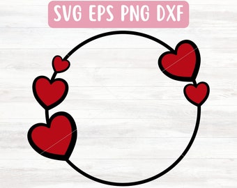 Archivo SVG de círculo de corazón para Cricut, vector SVG de marco de San Valentín, descarga digital SVG de corona de corazón