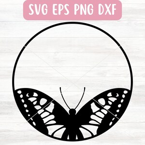 Schmetterlings-Kranz SVG-Datei für Cricut, niedliche Rahmen für Mädchen, Kreis-Monogramm SVG für Vinyl, runder Rand SVG Digital Download