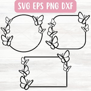 Bundle SVG cadre papillon pour Cricut, vecteur SVG cadre cercle, joli cadre Svg pour les filles, téléchargement numérique frontière rectangle Svg