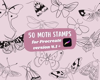 May include: A set of 50 black and white moth stamps for Procreate version 4.1+. The stamps are in a variety of styles and sizes, and they would be perfect for adding a touch of whimsy to your digital art.