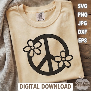 Flower Peace Sign SVG File for Cricut, Hippie SVG for Silhouette, Car Decal SVG for Vinyl, Peace Symbol Png File Download, 70s Svg Vector