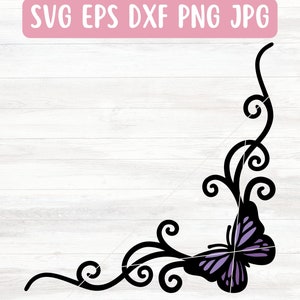 Eckbordüre SVG-Datei für Cricut, Schmetterling Bordüre SVG für Silhouette, Swirl Border SVG-Datei-Download, Ecke Flourish Für Scrapbooking
