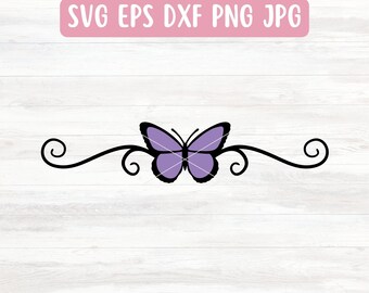 Archivo SVG de borde de mariposa para Cricut, divisor de texto SVG para silueta, diseño de borde de mariposa PNG transparente, borde de remolino SVG vectorial