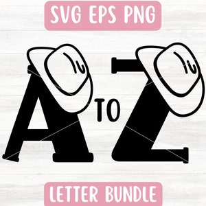 Archivos SVG del alfabeto occidental para Cricut, monograma de vaquero SVG para silueta, letras svg de sombrero de vaquero, descarga de archivos svg del alfabeto de rodeo