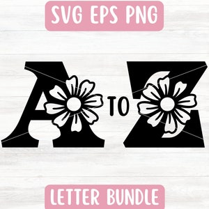 Pacote SVG de alfabeto floral para Cricut, letras de margarida SVG para vinil, download instantâneo de SVG de monograma de flor, arquivos de corte SVG de flores de nascimento de abril